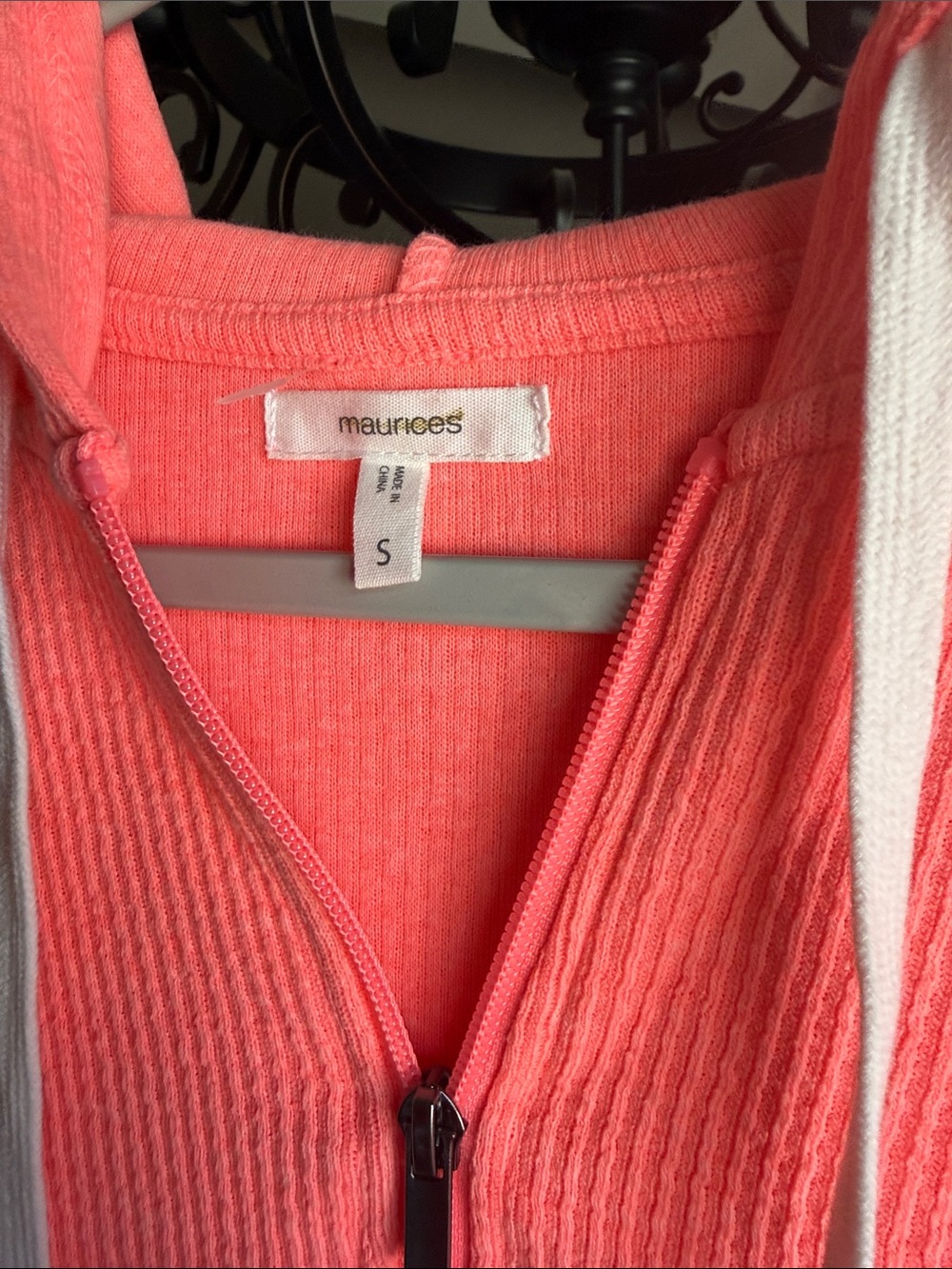 Maurices Coral Pink Waffle-Knit Half-Zip Hoodie - Picture 3 of 7